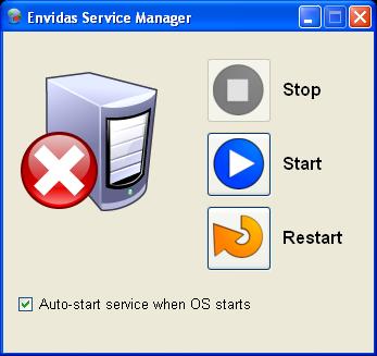 Envitech Europe Envidas Ultimate Service Manager Screen in a "Stop" state