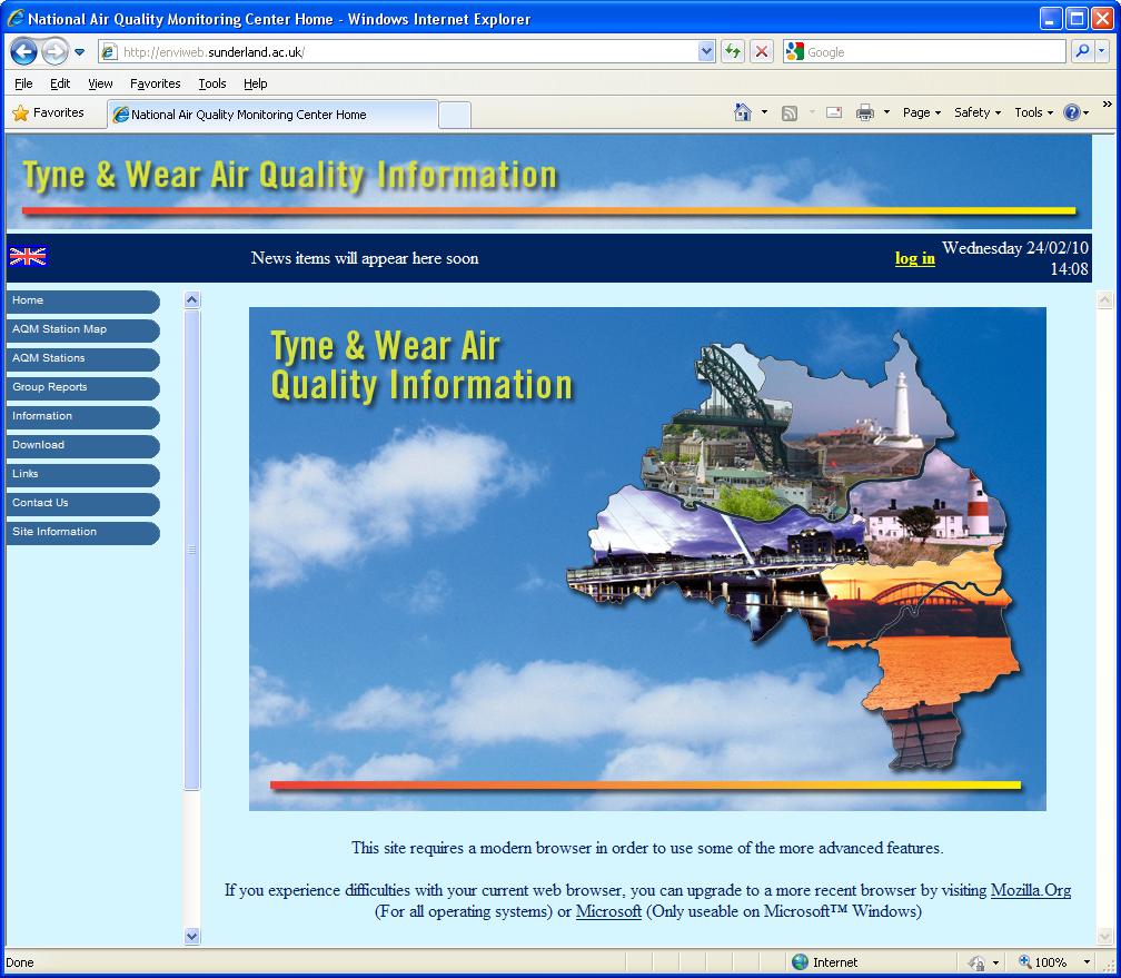 Envitech Europe EnviWeb Welcome Screen of Sunderland Web Site 