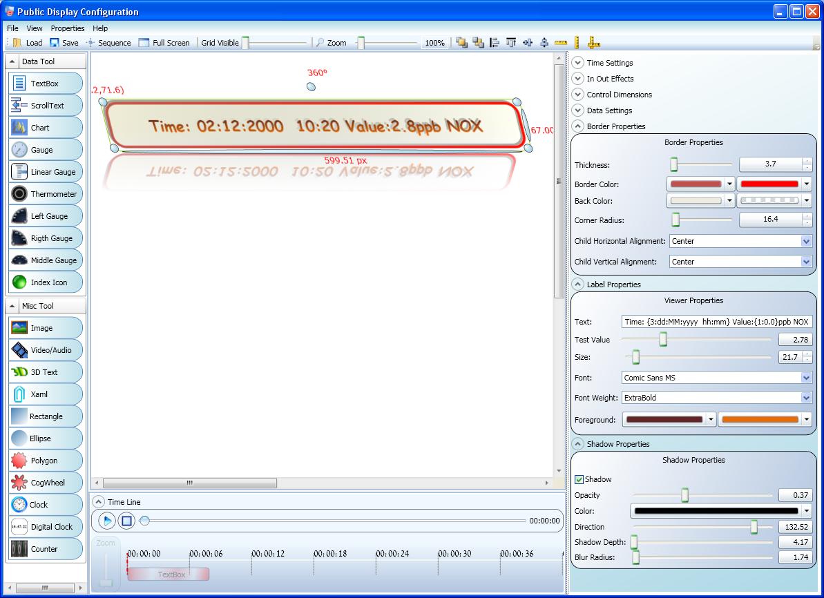 Envitech Europe Triple-D Text Box Object- Example from Public Display Configuration application